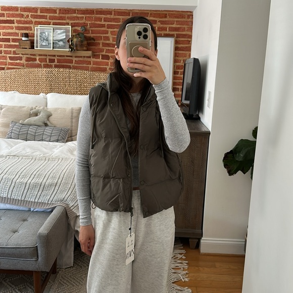 ZARA WATER REPELLENT PUFFER VEST KHAKI TAUPE BROWN JACKET COAT 8372/764/505 - Picture 5 of 14